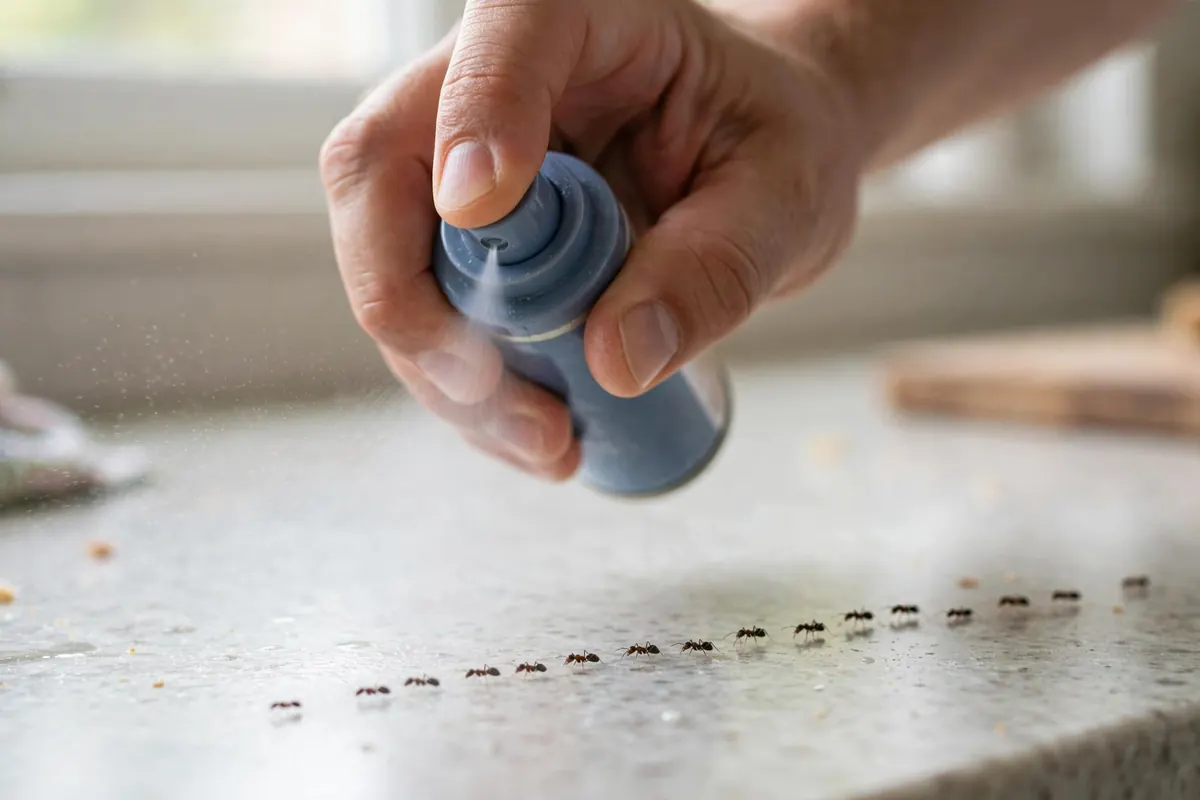 Homeowner attempting DIY pest control with a store-bought spray in Bend, Oregon