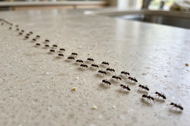 Odorous house ants trailing across a Bend, Oregon kitchen counter