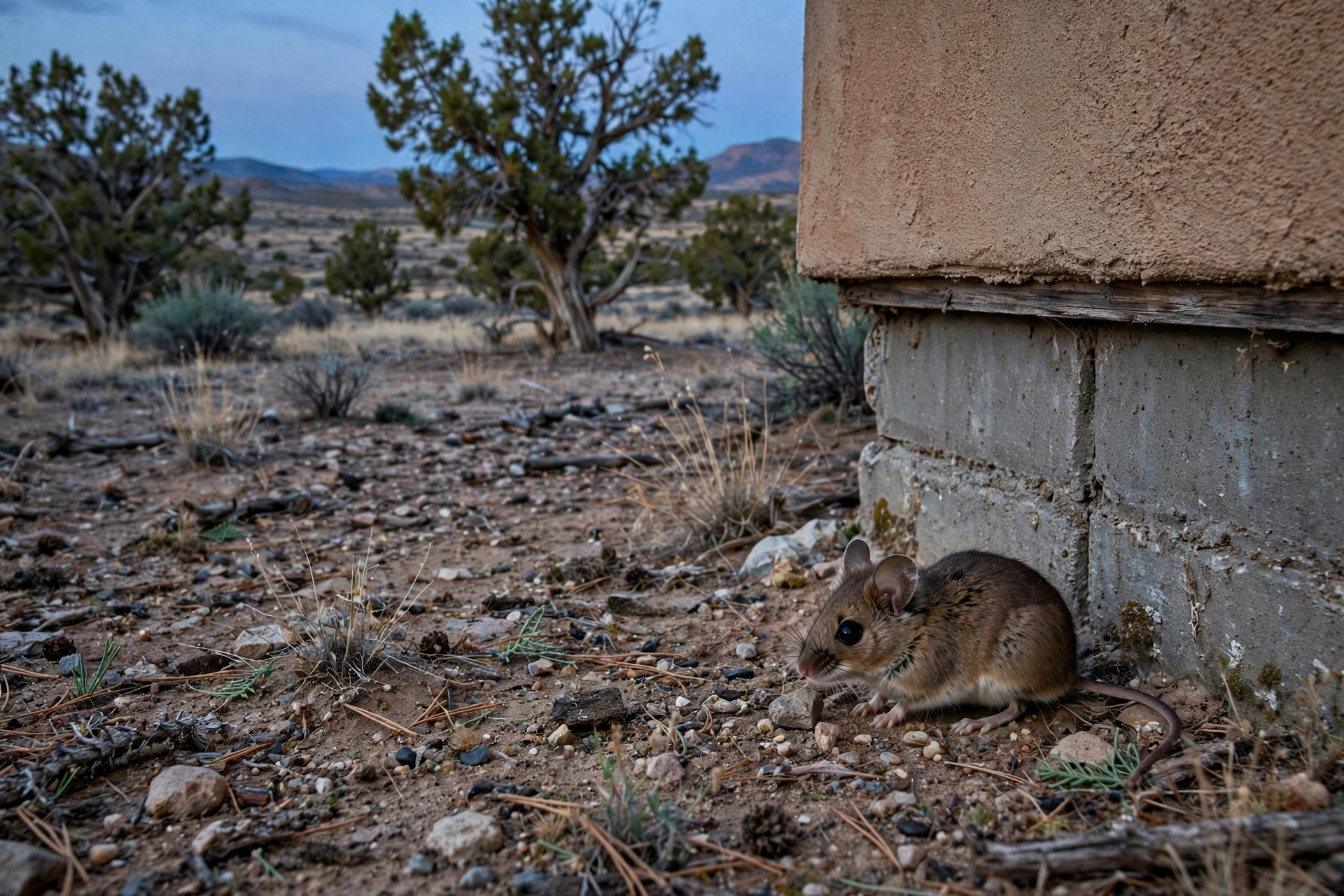 Deer mouse near a home foundation in the Central Oregon high desert