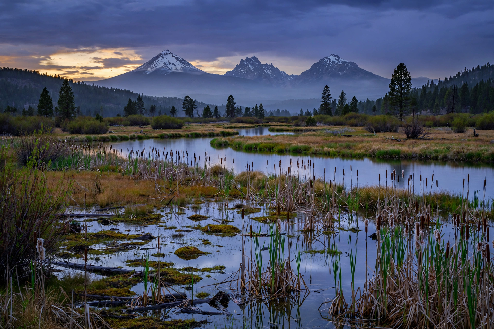 Deschutes River wetland at dusk in Central Oregon