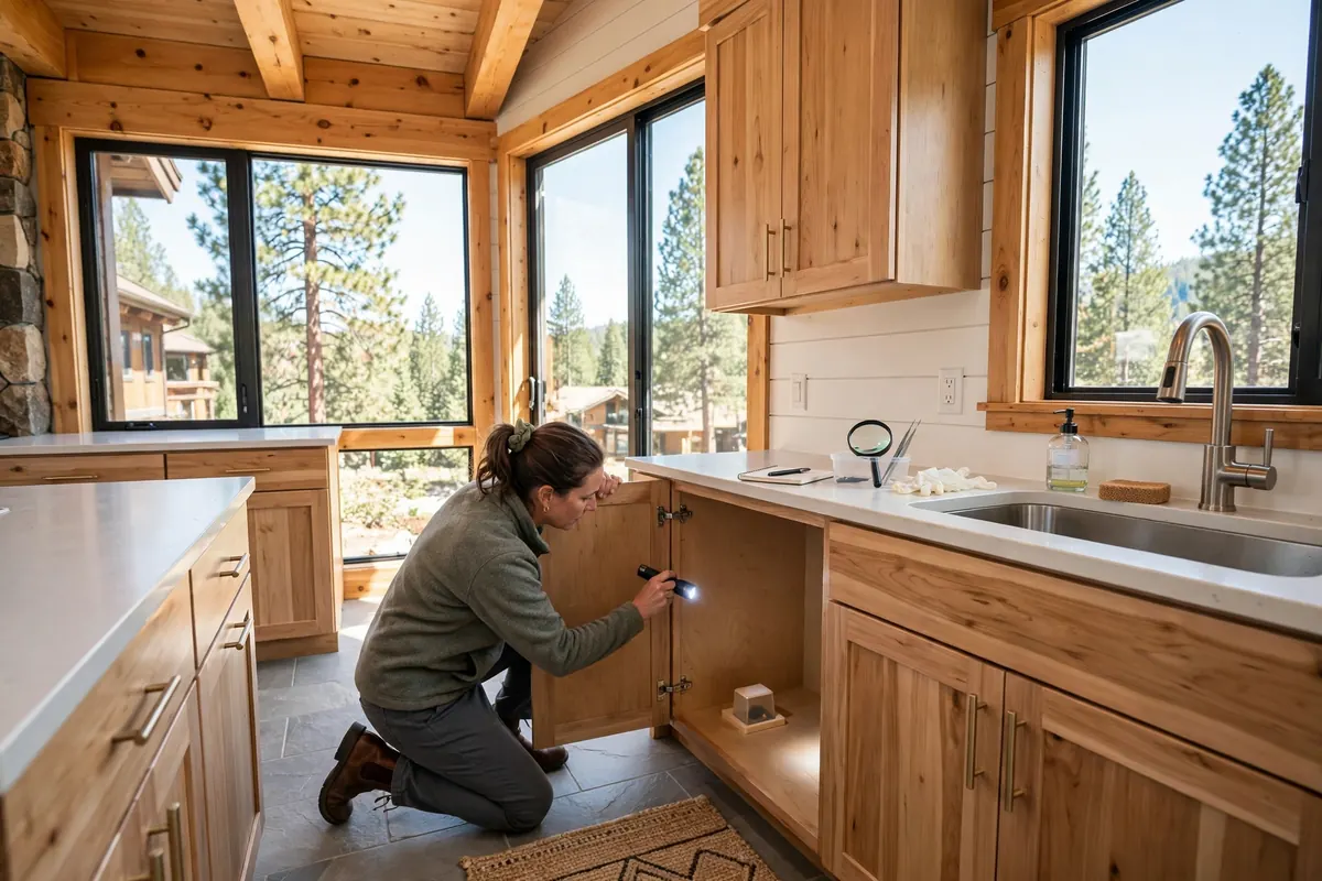 Clean vacation rental kitchen inspected for pests between guest stays in Sunriver, Oregon
