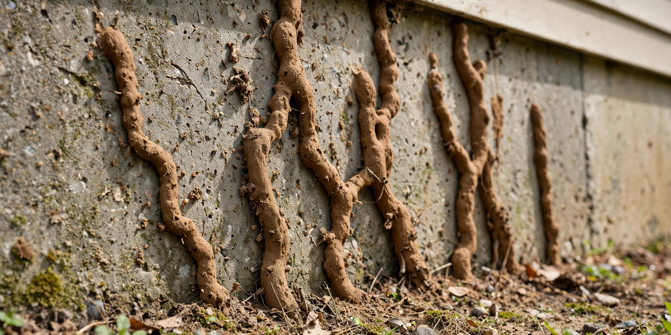 Termite mud tubes on a Bend, Oregon home foundation